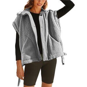 Women's Fleece Sleeveless Sherpa Gilet Warm Oversized Jacket with Pockets